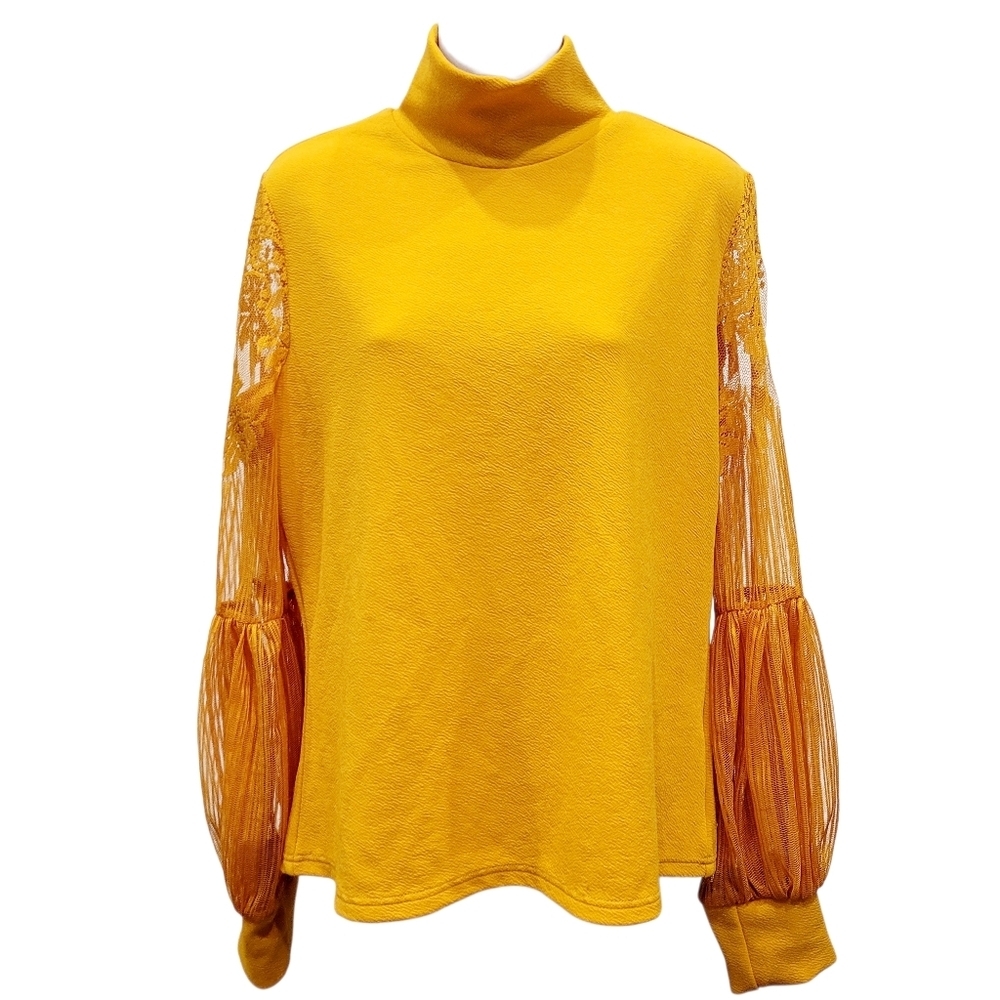 2/$20 Shein Orange Lace Sheer Sleeve Top Blouse Size: Large